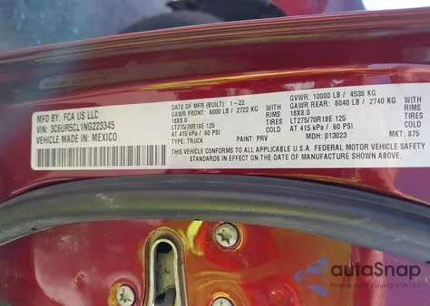 2022 Ram 2500 Tradesman 4X4 6'4 Box from USA, damaged, VIN 3C6UR5CL1NG223345